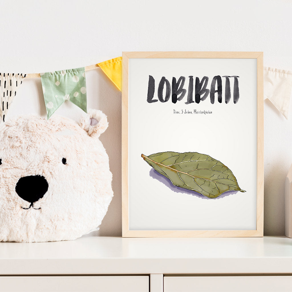 Kindermundposter Lorbeerblatt im Kinderzimmer – personalisiertes Poster als Dekoration und Geschenk