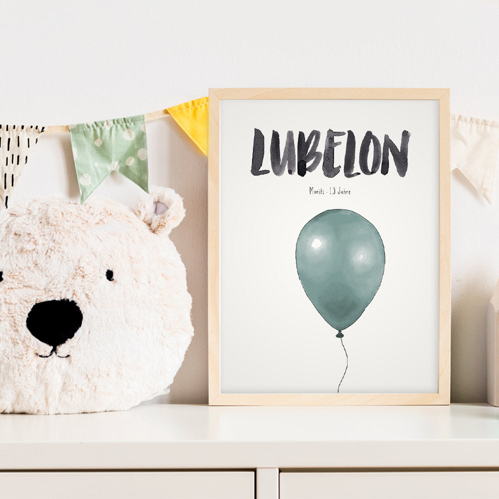 Kindermundposter Luftballon im Kinderzimmer – personalisiertes Poster als Dekoration und Geschenk