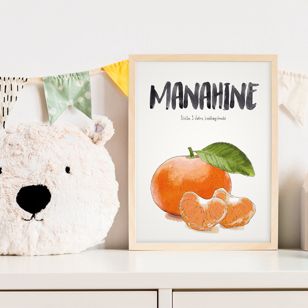 Kindermundposter Mandarine im Kinderzimmer – personalisiertes Poster als Dekoration und Geschenk