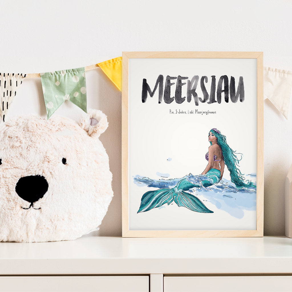 Kindermundposter Meerjungfrau im Kinderzimmer – personalisiertes Poster als Dekoration und Geschenk