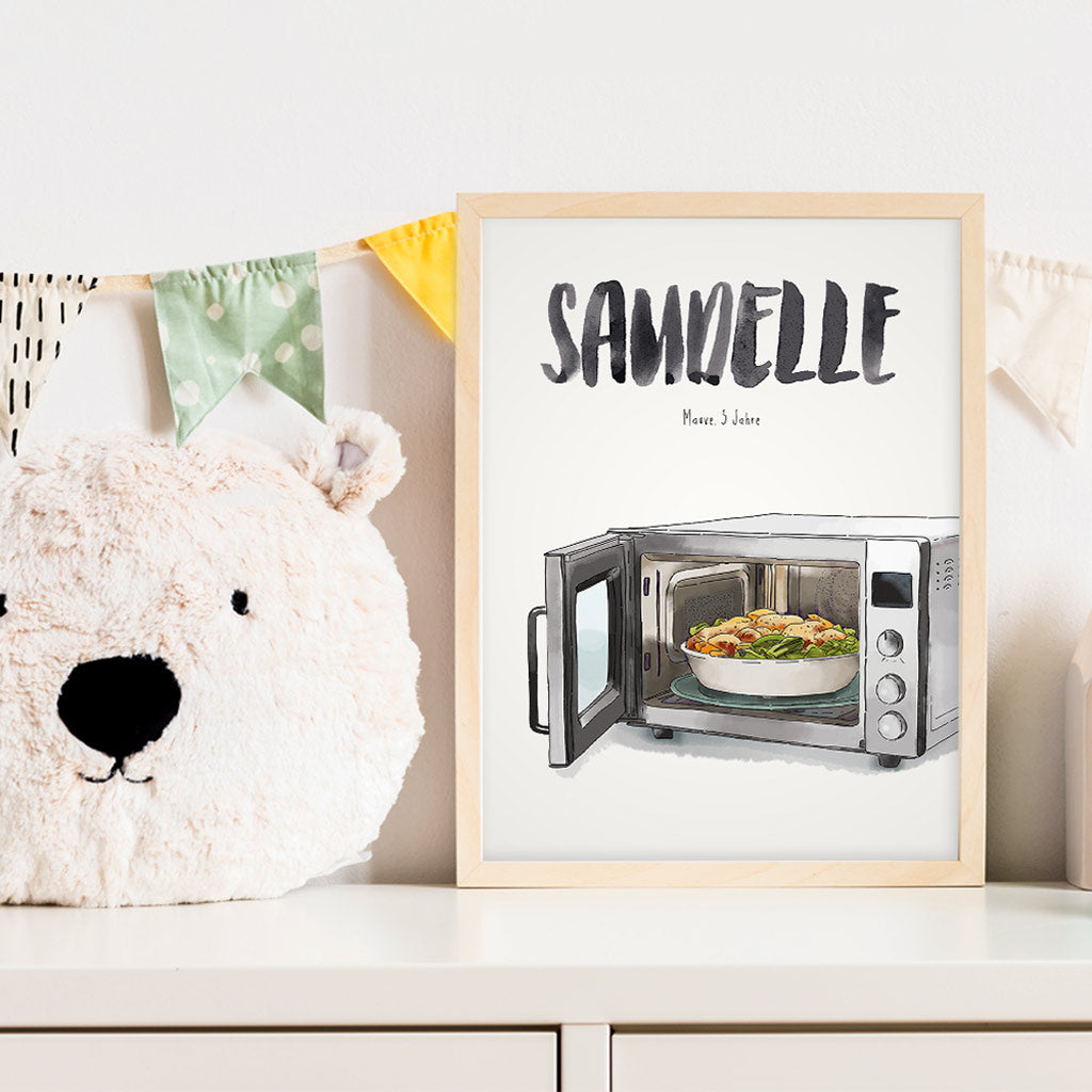 Kindermundposter Mikrowelle im Kinderzimmer – personalisiertes Poster als Dekoration und Geschenk