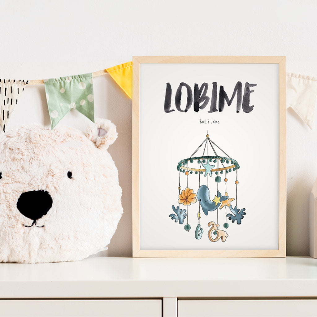 Kindermundposter Mobile im Kinderzimmer – personalisiertes Poster als Dekoration und Geschenk