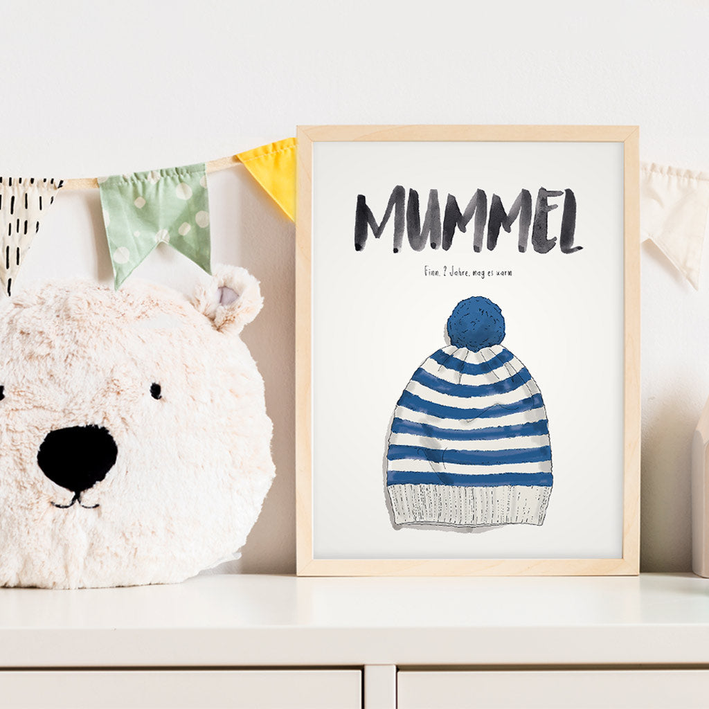 Kindermundposter Mütze im Kinderzimmer – personalisiertes Poster als Dekoration und Geschenk