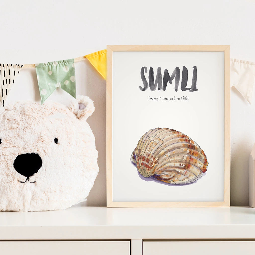 Kindermundposter Muschel im Kinderzimmer – personalisiertes Poster als Dekoration und Geschenk