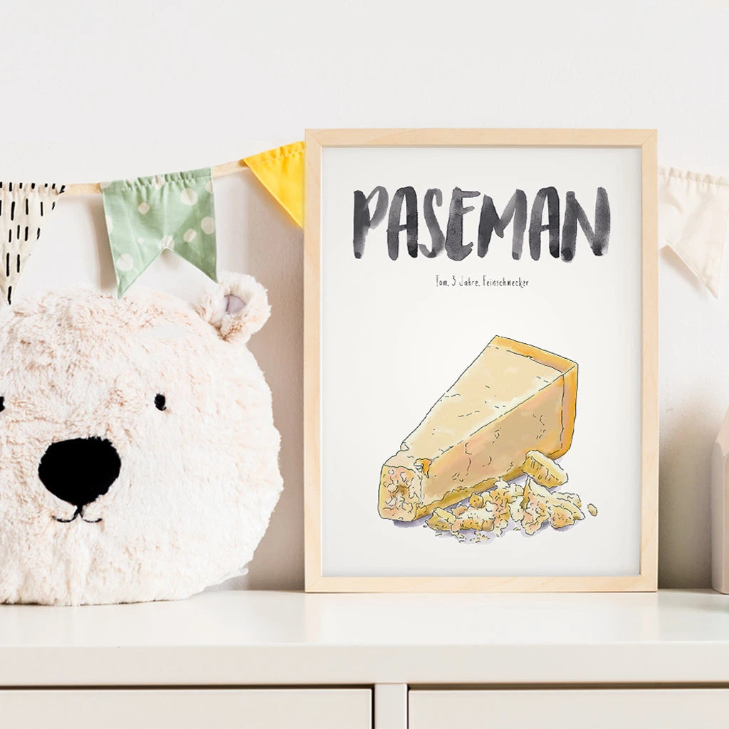 Kindermundposter Parmesan im Kinderzimmer – personalisiertes Poster als Dekoration und Geschenk