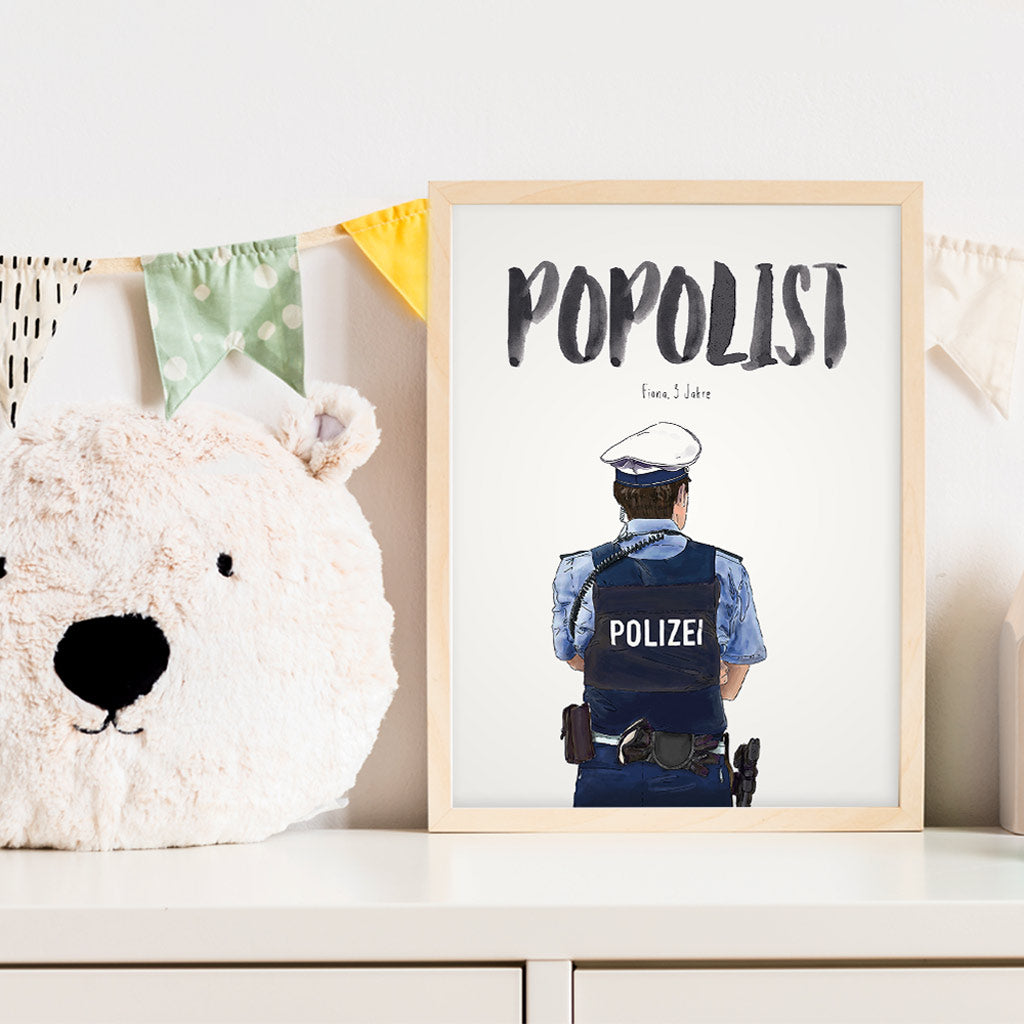 Kindermundposter Polizist im Kinderzimmer – personalisiertes Poster als Dekoration und Geschenk