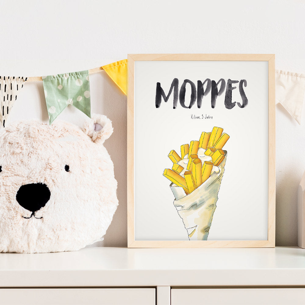 Kindermundposter Pommes im Kinderzimmer – personalisiertes Poster als Dekoration und Geschenk
