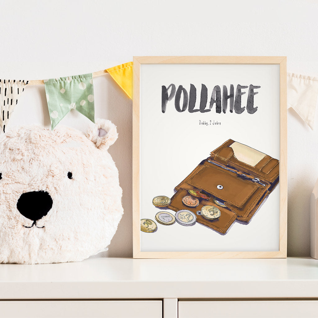Kindermundposter Portemonnaie im Kinderzimmer – personalisiertes Poster als Dekoration und Geschenk