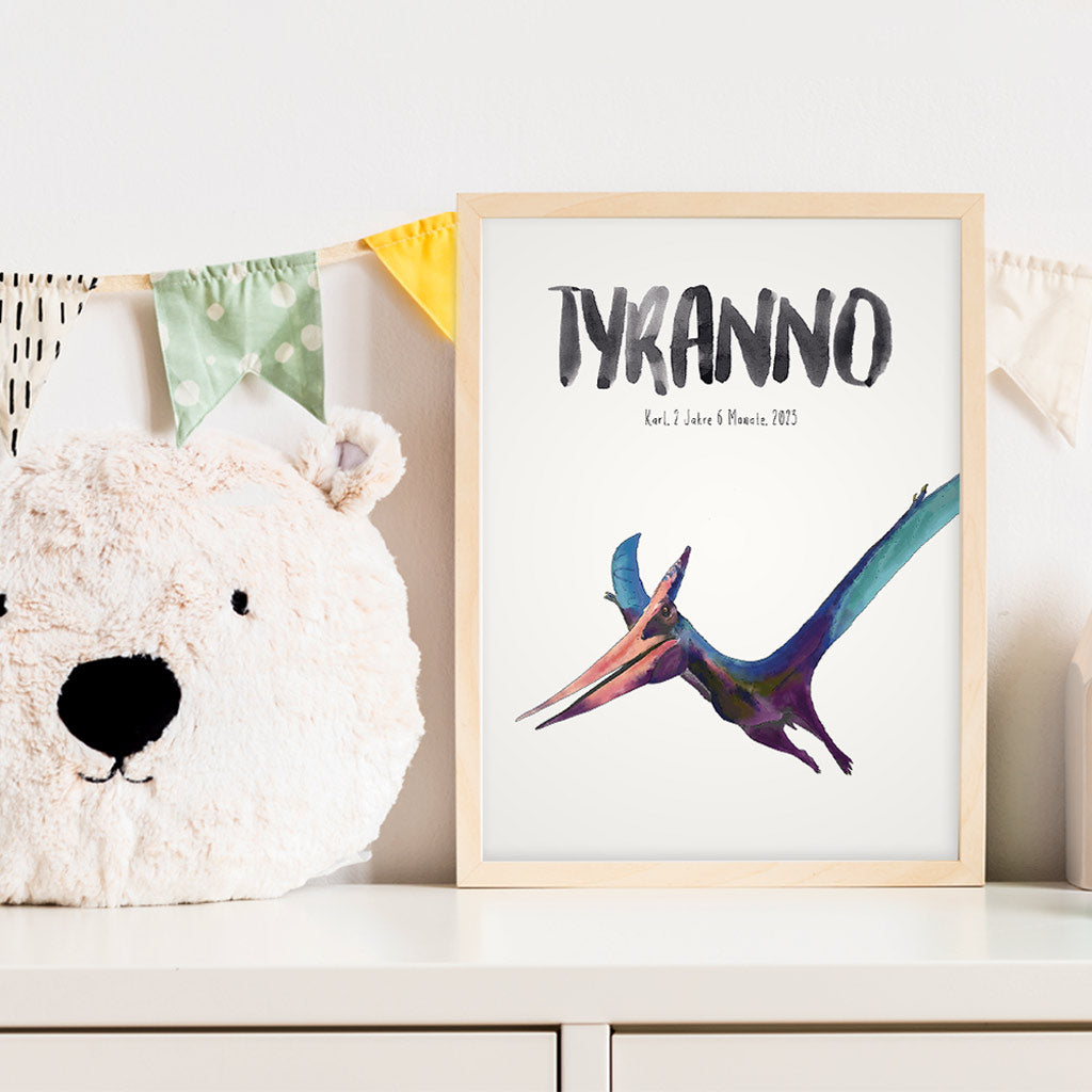 Kindermundposter Pteranodon im Kinderzimmer – personalisiertes Poster als Dekoration und Geschenk
