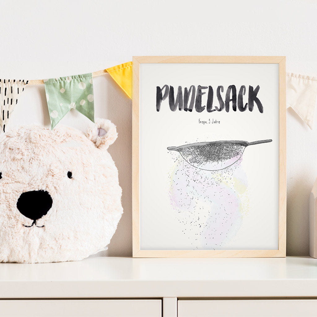 Kindermundposter Puderzucker im Kinderzimmer – personalisiertes Poster als Dekoration und Geschenk