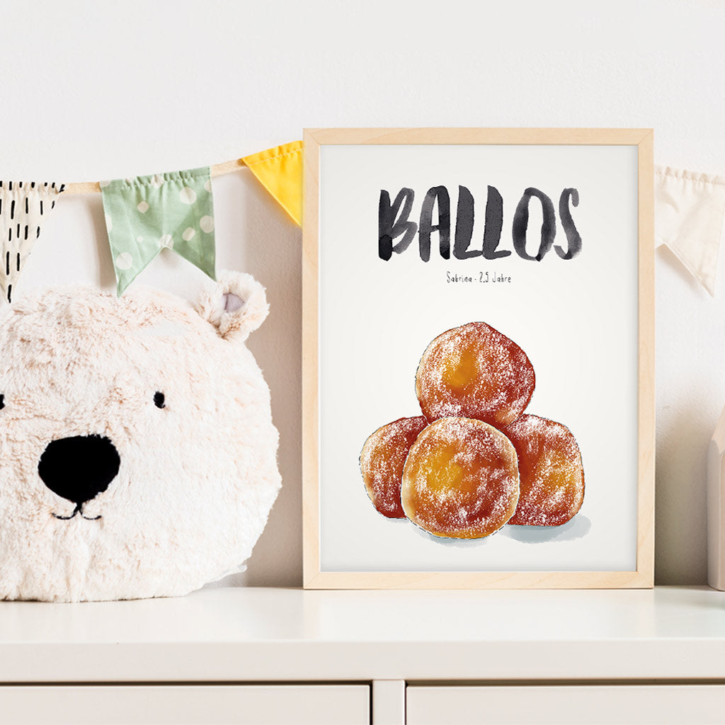 Kindermundposter Quarkbällchen im Kinderzimmer – personalisiertes Poster als Dekoration und Geschenk