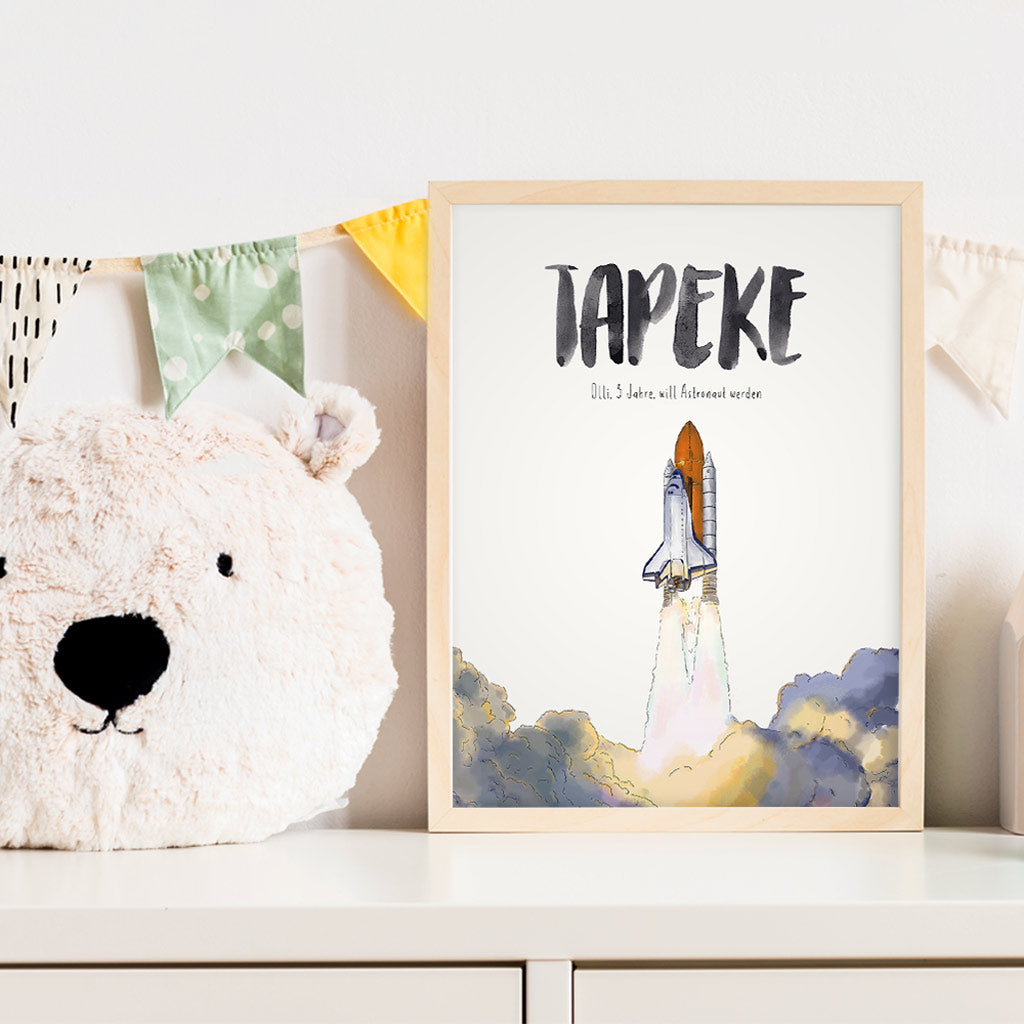 Kindermundposter Rakete im Kinderzimmer – personalisiertes Poster als Dekoration und Geschenk