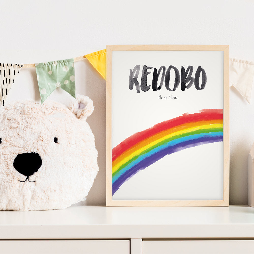 Kindermundposter Regenbogen im Kinderzimmer – personalisiertes Poster als Dekoration und Geschenk