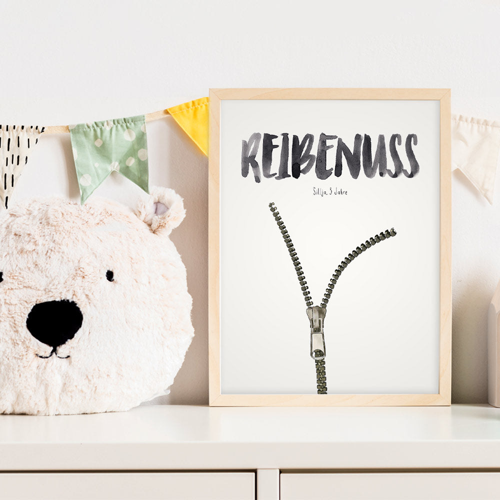 Kindermundposter Reißverschluss im Kinderzimmer – personalisiertes Poster als Dekoration und Geschenk
