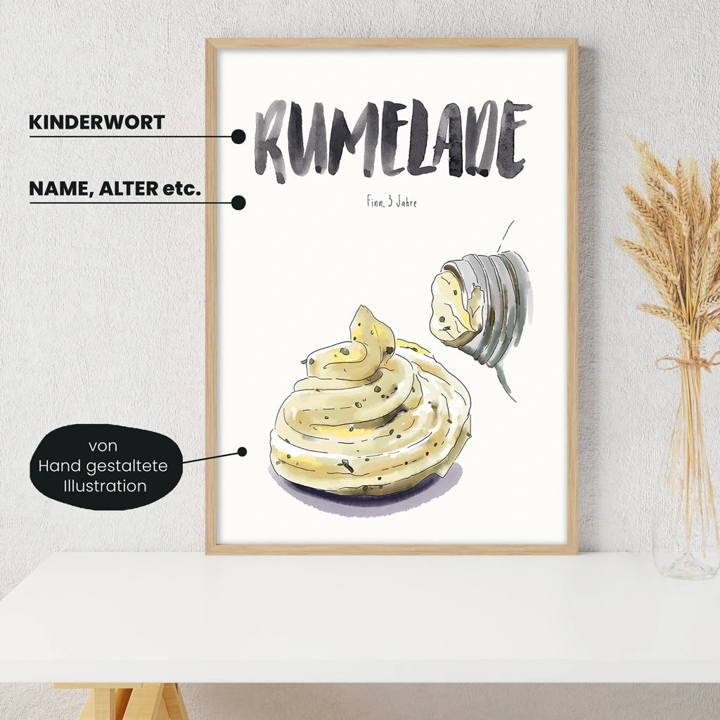 Detailansicht Kindermundposter Remoulade: Erklärungen der personalisierbaren Elemente - einzigartiges Erinnerungsstück für Eltern