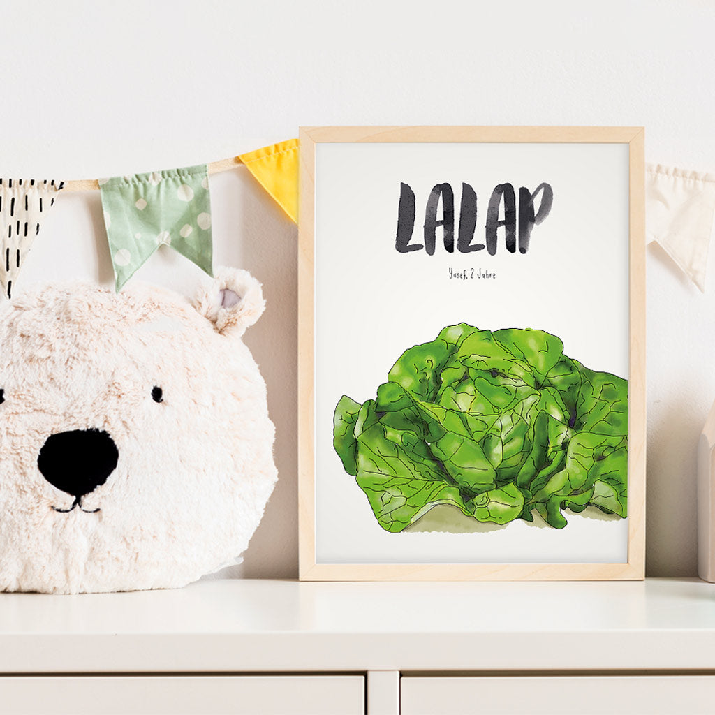 Kindermundposter Salat im Kinderzimmer – personalisiertes Poster als Dekoration und Geschenk