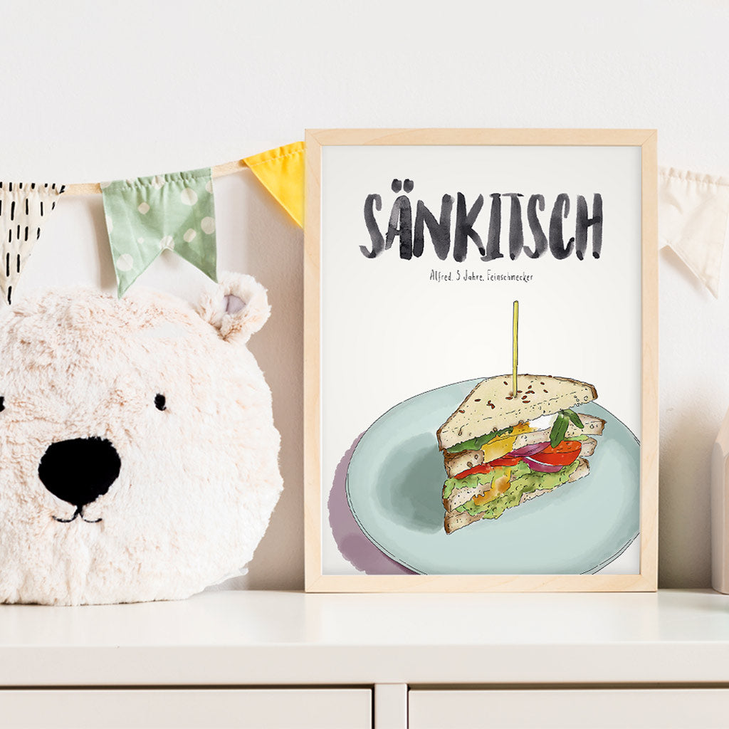 Kindermundposter Sandwich im Kinderzimmer – personalisiertes Poster als Dekoration und Geschenk
