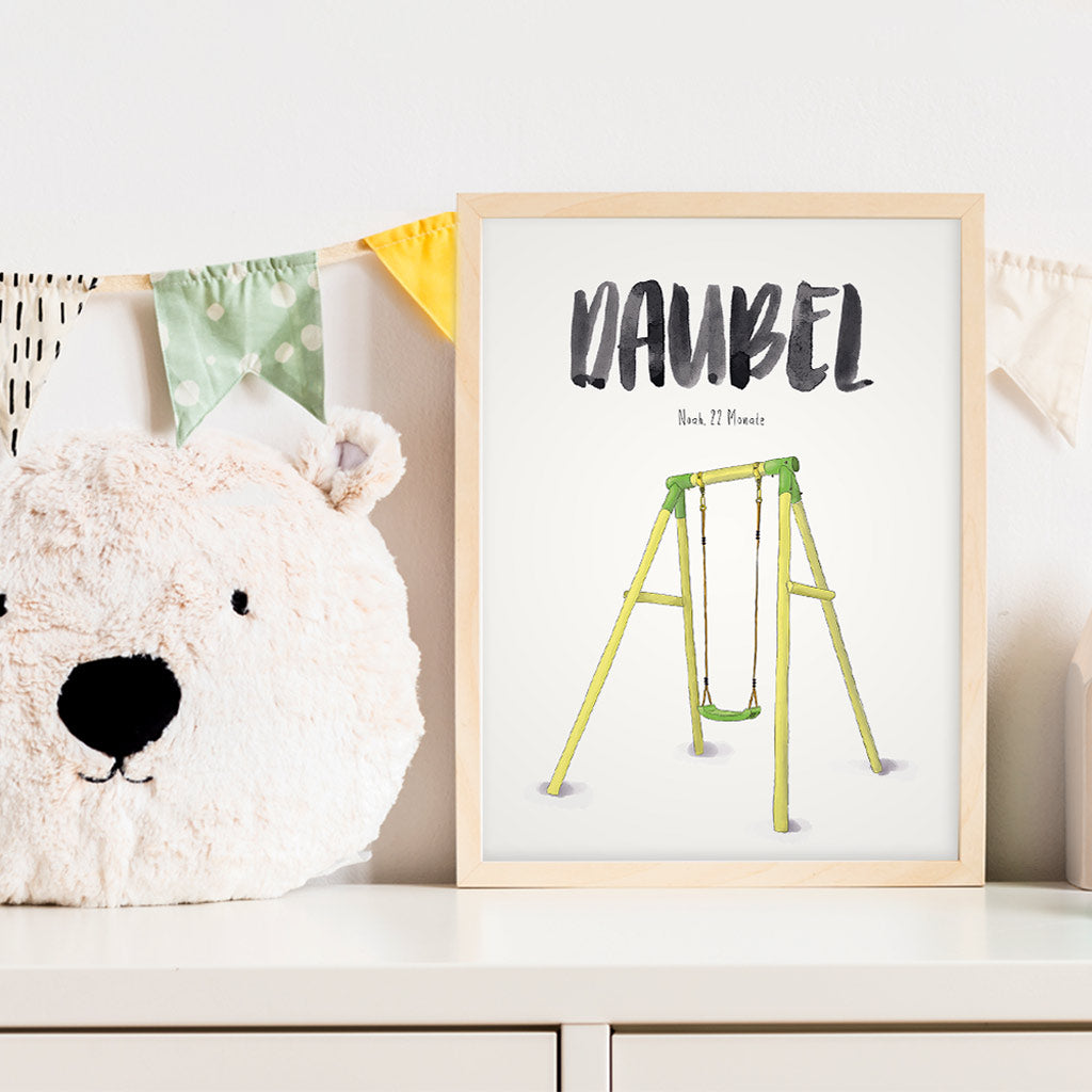 Kindermundposter Schaukel im Kinderzimmer – personalisiertes Poster als Dekoration und Geschenk