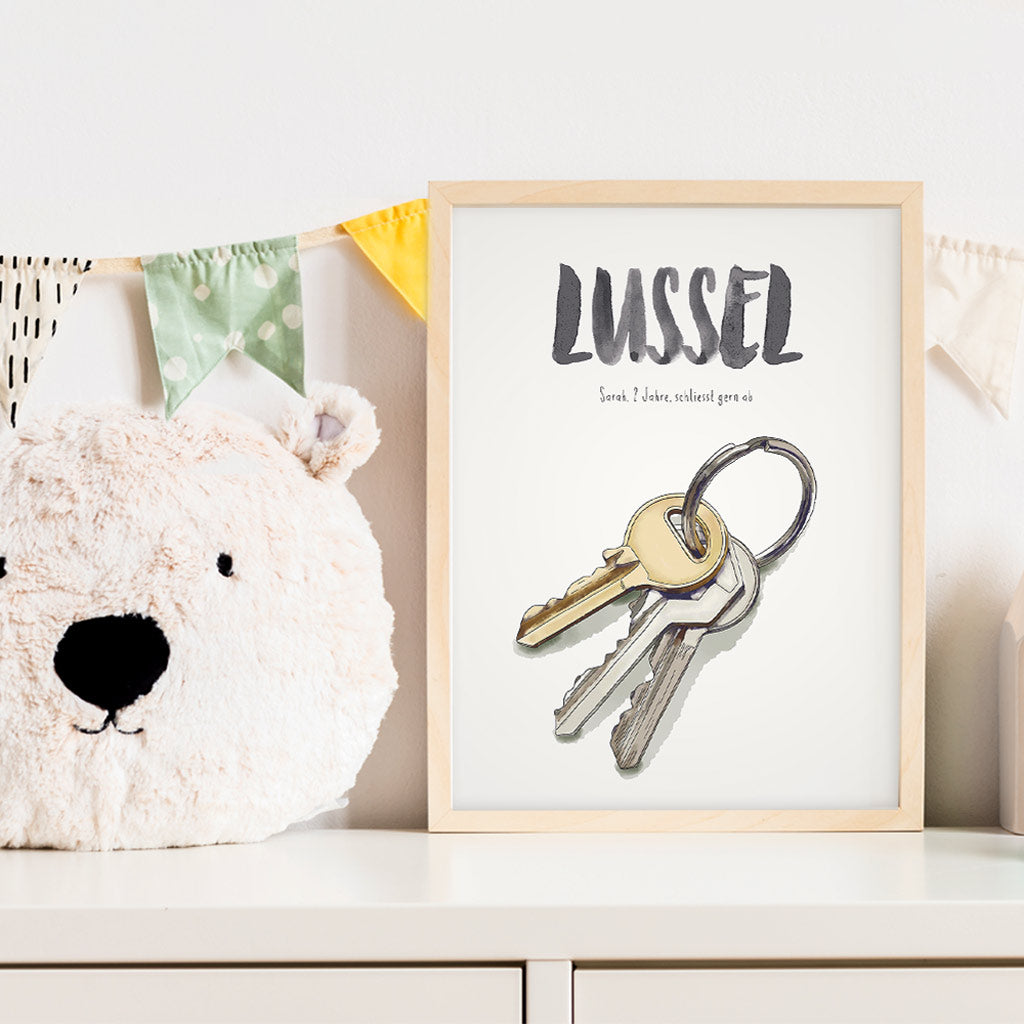 Kindermundposter Schlüssel im Kinderzimmer – personalisiertes Poster als Dekoration und Geschenk
