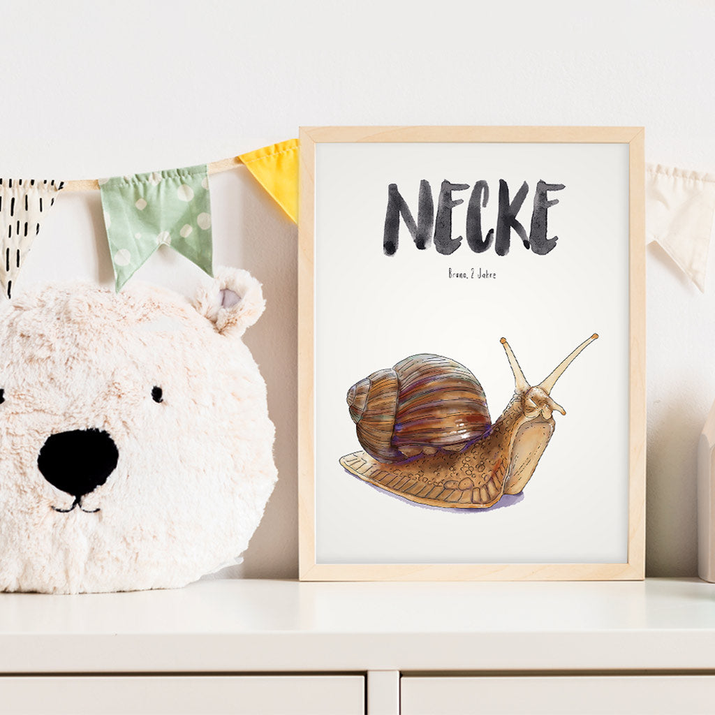 Kindermundposter Schnecke im Kinderzimmer – personalisiertes Poster als Dekoration und Geschenk
