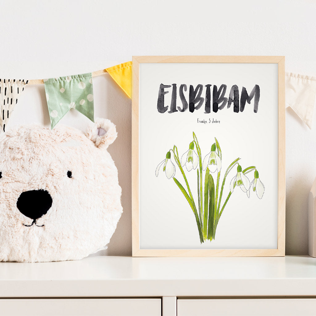 Kindermundposter Schneeglöckchen im Kinderzimmer – personalisiertes Poster als Dekoration und Geschenk