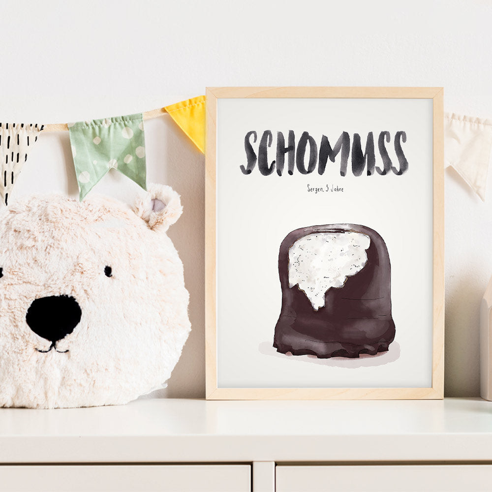 Kindermundposter Schokokuss im Kinderzimmer – personalisiertes Poster als Dekoration und Geschenk