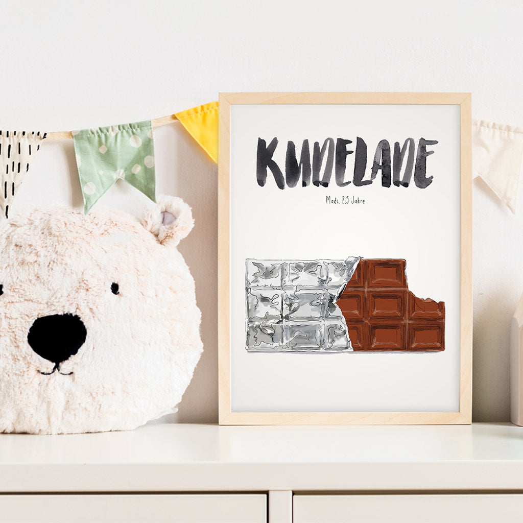 Kindermundposter Schokolade im Kinderzimmer – personalisiertes Poster als Dekoration und Geschenk