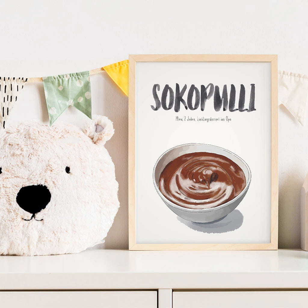 Kindermundposter Schokopudding im Kinderzimmer – personalisiertes Poster als Dekoration und Geschenk
