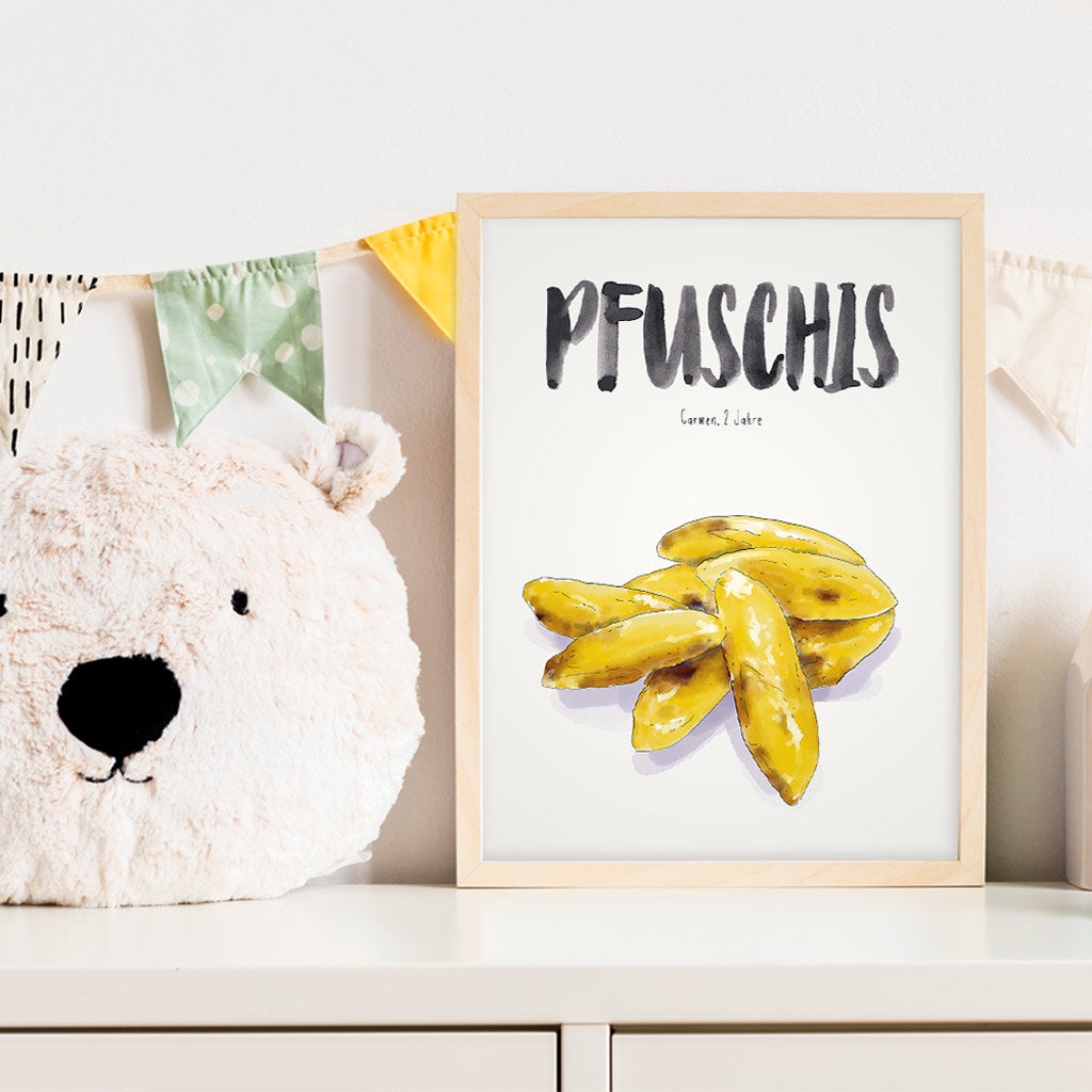 Kindermundposter Schupfnudeln im Kinderzimmer – personalisiertes Poster als Dekoration und Geschenk
