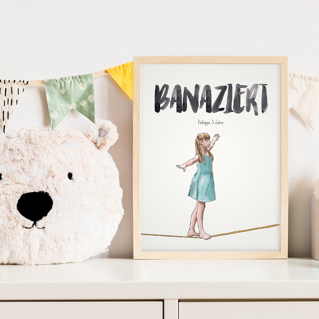Kindermundposter Seiltanz im Kinderzimmer – personalisiertes Poster als Dekoration und Geschenk