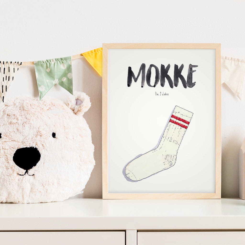 Kindermundposter Socke im Kinderzimmer – personalisiertes Poster als Dekoration und Geschenk