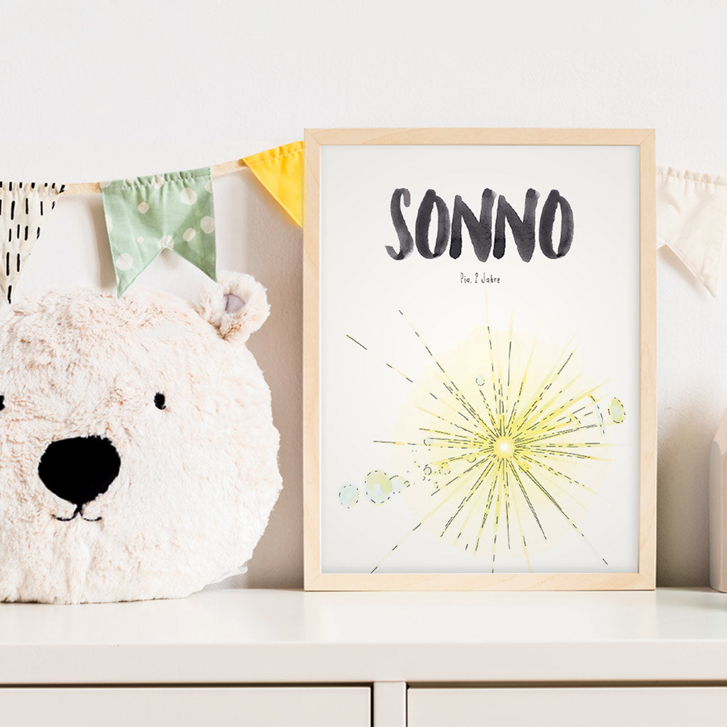 Kindermundposter Sonne im Kinderzimmer – personalisiertes Poster als Dekoration und Geschenk