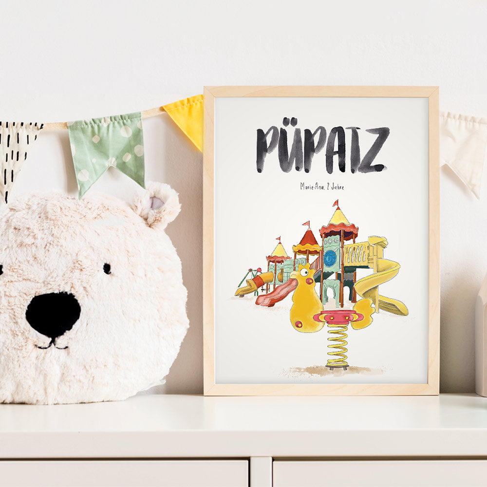 Kindermundposter Spielplatz im Kinderzimmer – personalisiertes Poster als Dekoration und Geschenk