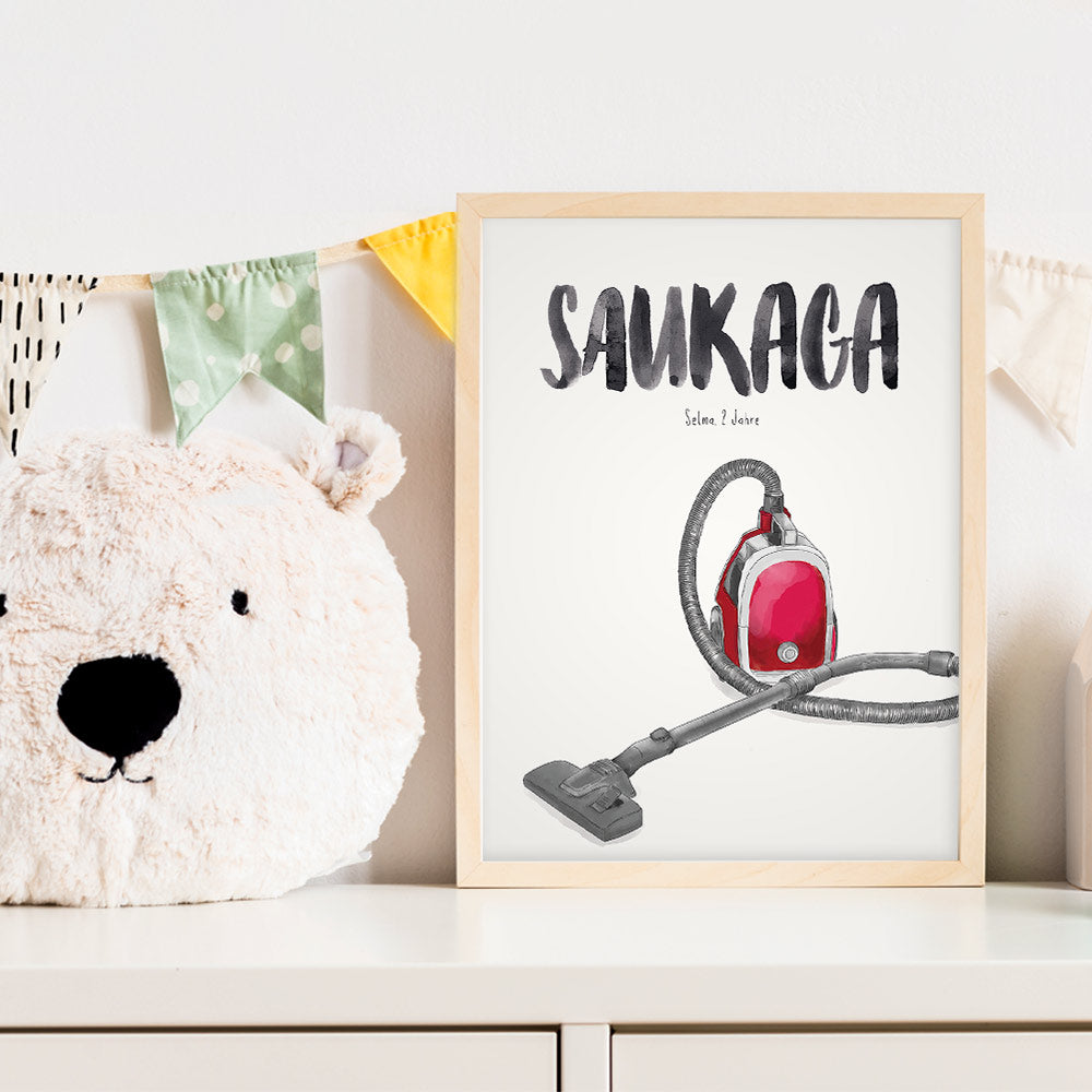 Kindermundposter Staubsauger im Kinderzimmer – personalisiertes Poster als Dekoration und Geschenk