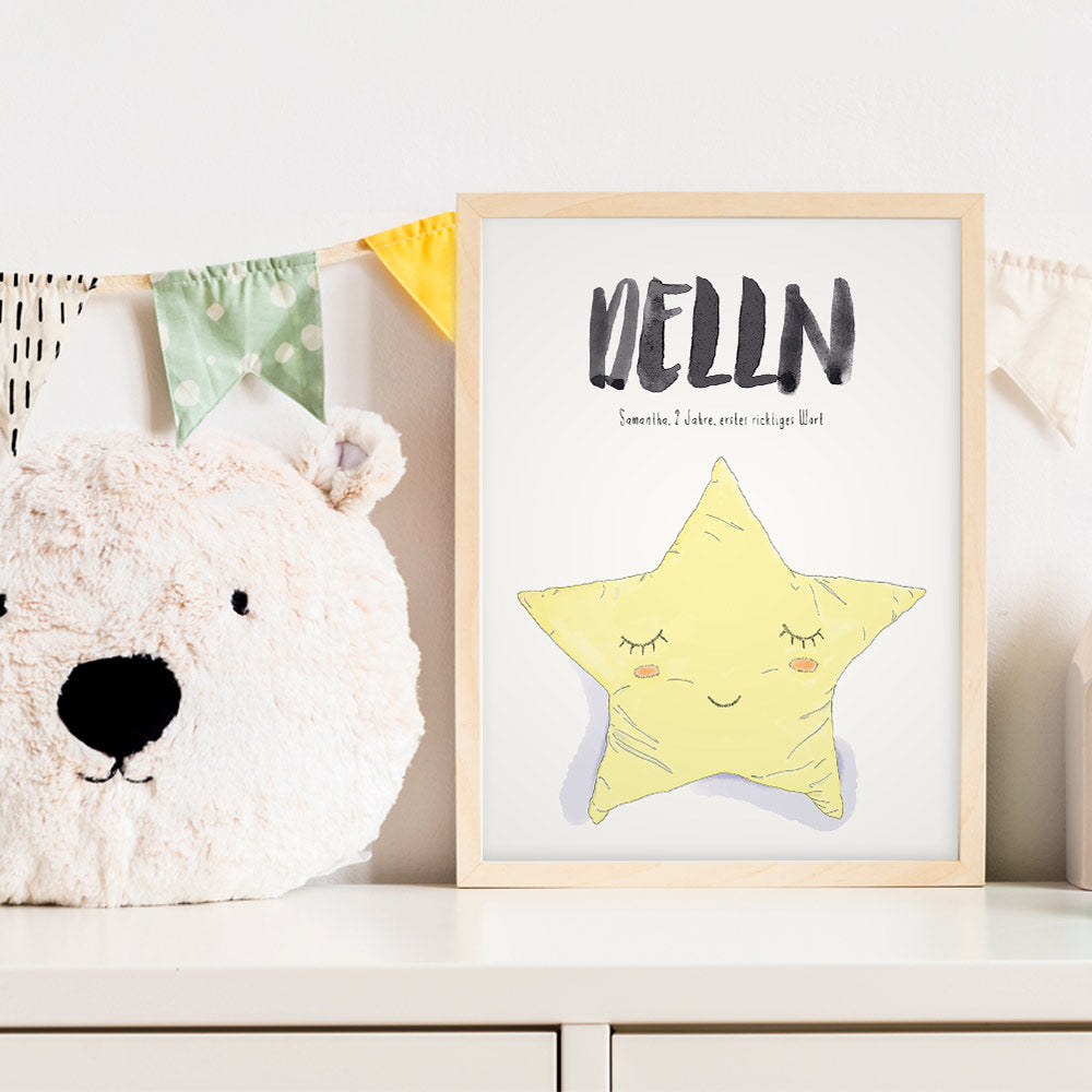 Detailansicht Kindermundposter Stern: Erklärungen der personalisierbaren Elemente - einzigartiges Erinnerungsstück für Eltern