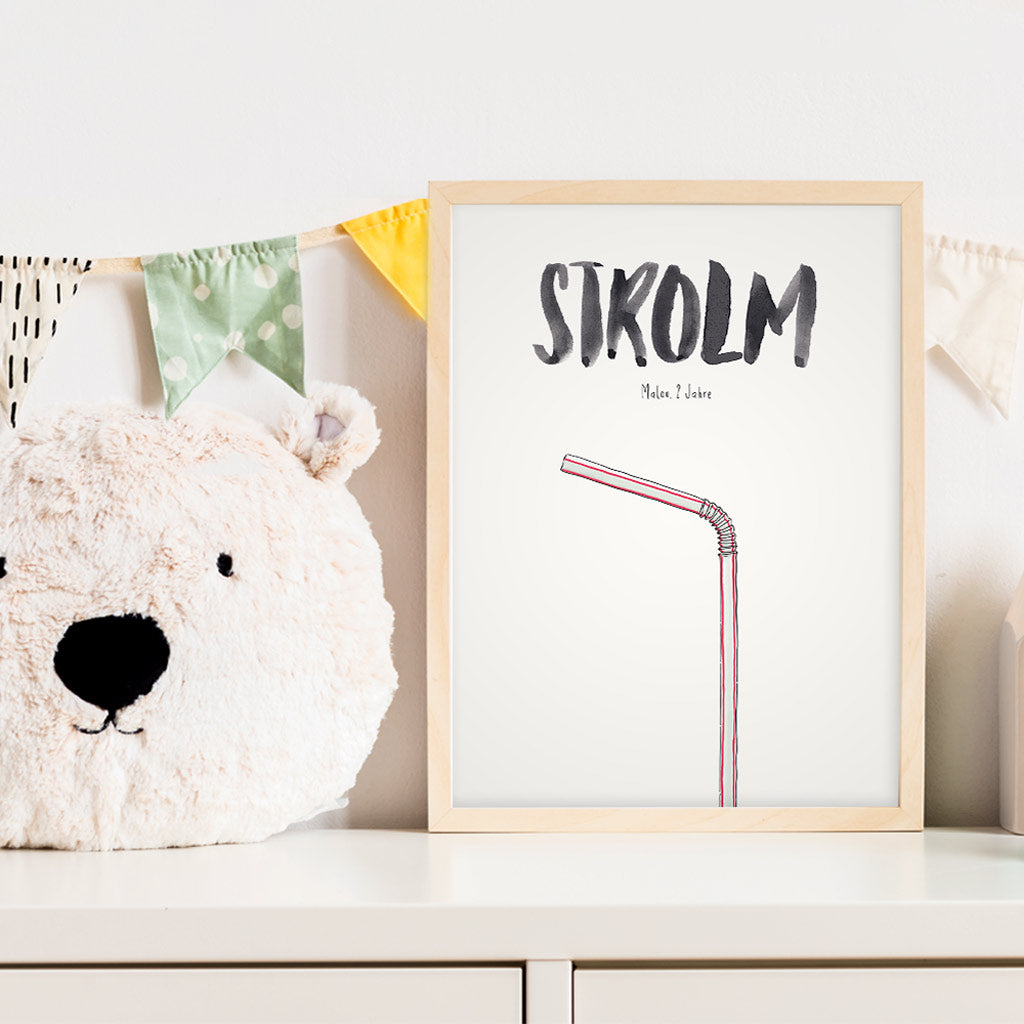 Kindermundposter Strohhalm im Kinderzimmer – personalisiertes Poster als Dekoration und Geschenk