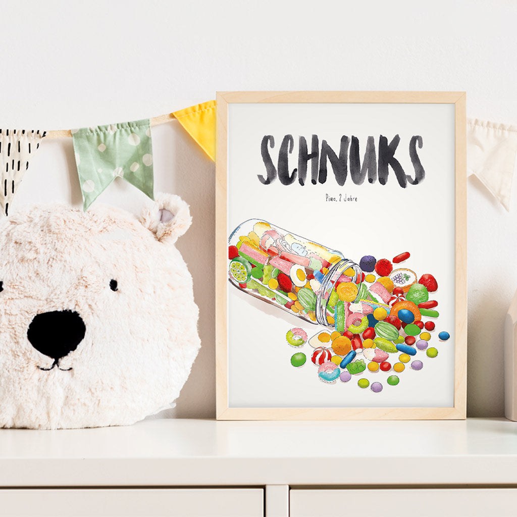 Kindermundposter Süßigkeiten im Kinderzimmer – personalisiertes Poster als Dekoration und Geschenk
