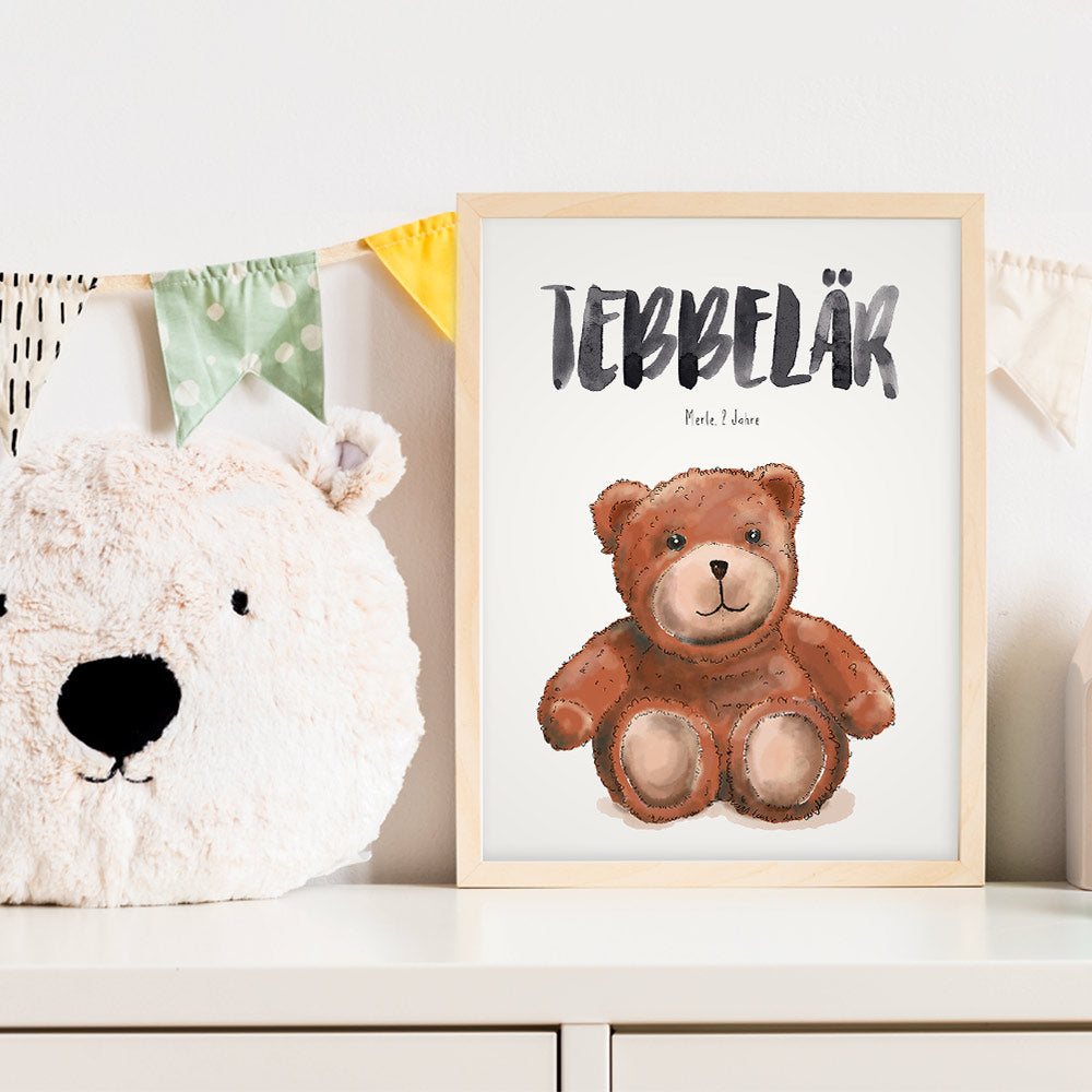 Kindermundposter Teddybär im Kinderzimmer – personalisiertes Poster als Dekoration und Geschenk