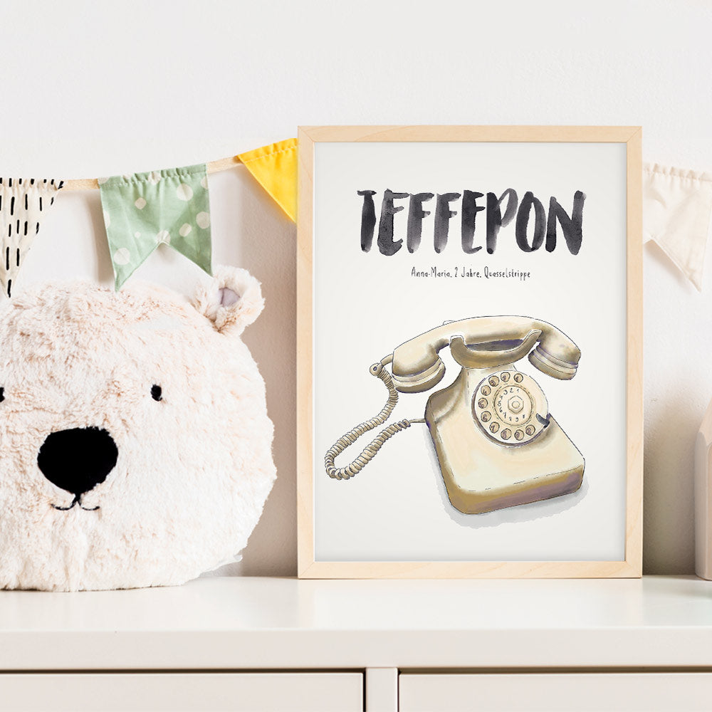 Kindermundposter Telefon im Kinderzimmer – personalisiertes Poster als Dekoration und Geschenk