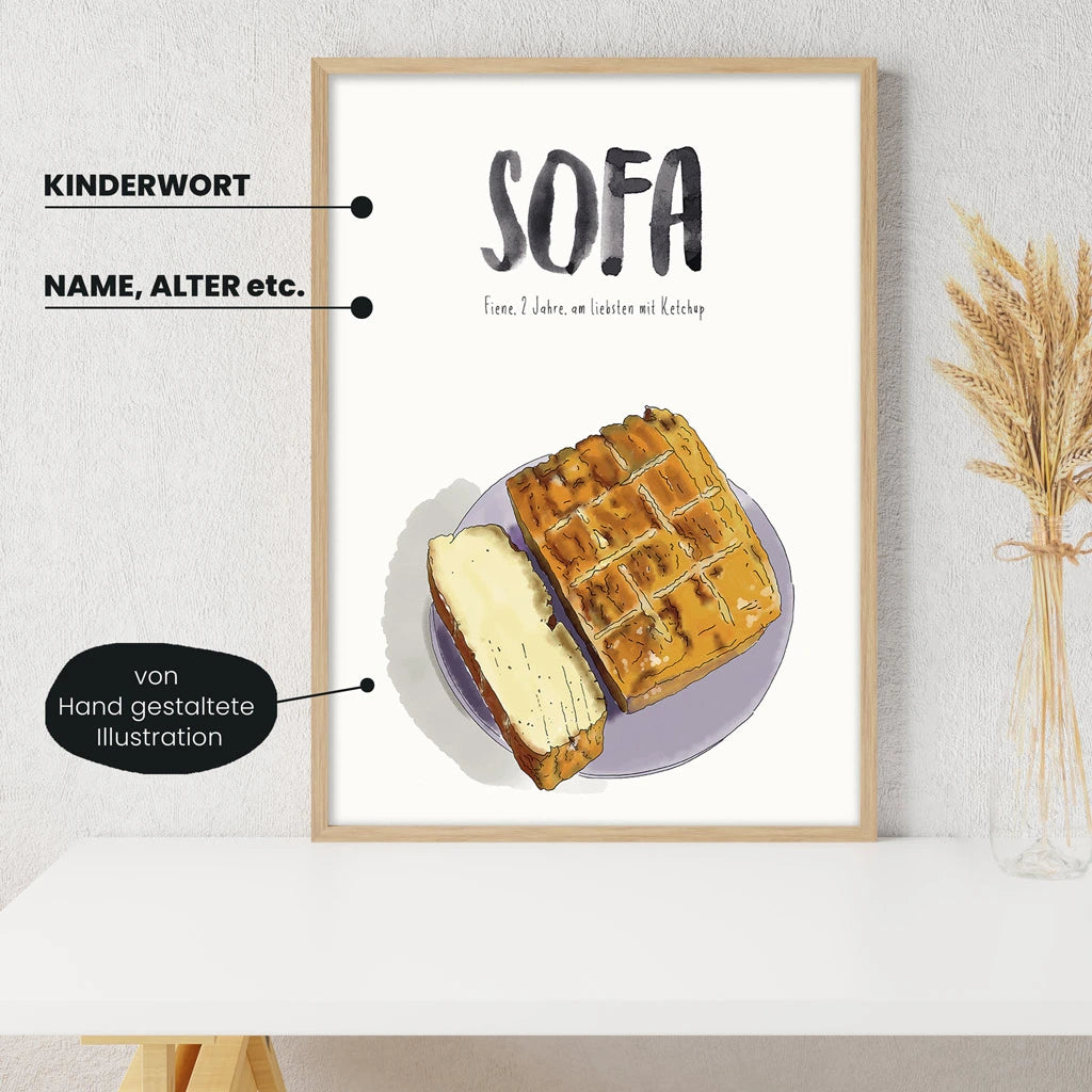 Detailansicht Kindermundposter Tofu: Erklärungen der personalisierbaren Elemente - einzigartiges Erinnerungsstück für Eltern