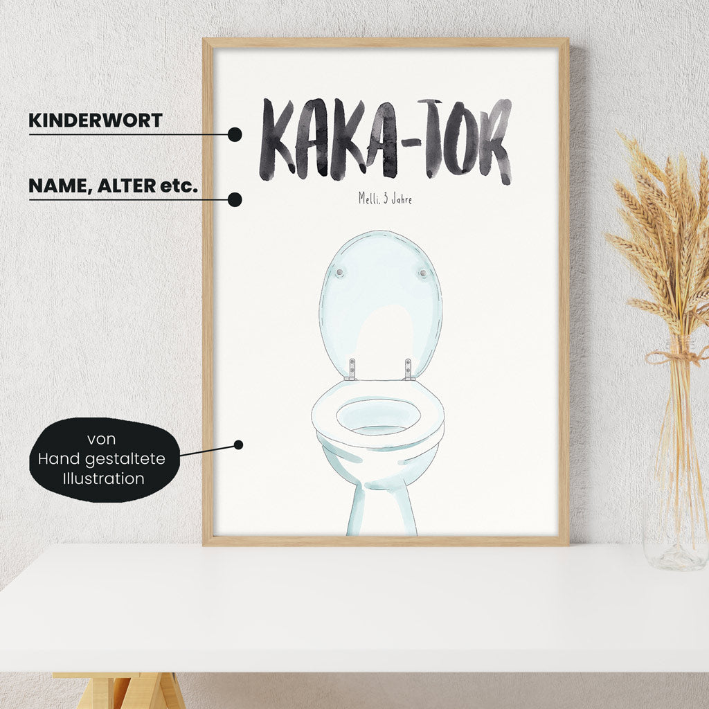 Detailansicht Kindermundposter Toilette: Erklärungen der personalisierbaren Elemente - einzigartiges Erinnerungsstück für Eltern