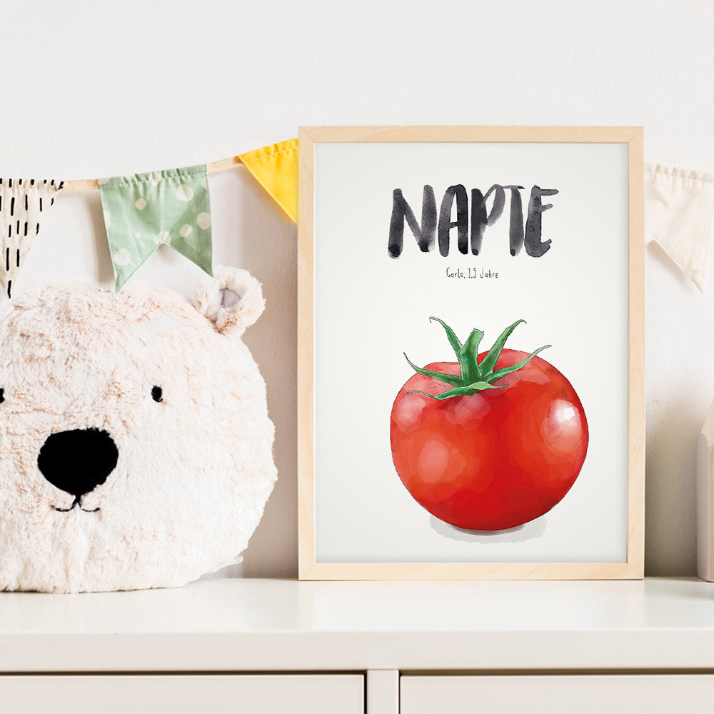 Kindermundposter Tomate im Kinderzimmer – personalisiertes Poster als Dekoration und Geschenk