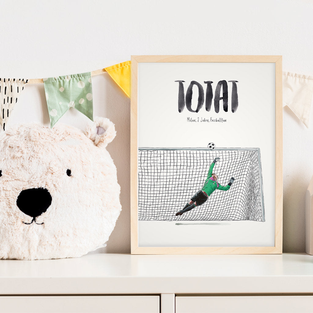 Kindermundposter Torwart im Kinderzimmer – personalisiertes Poster als Dekoration und Geschenk