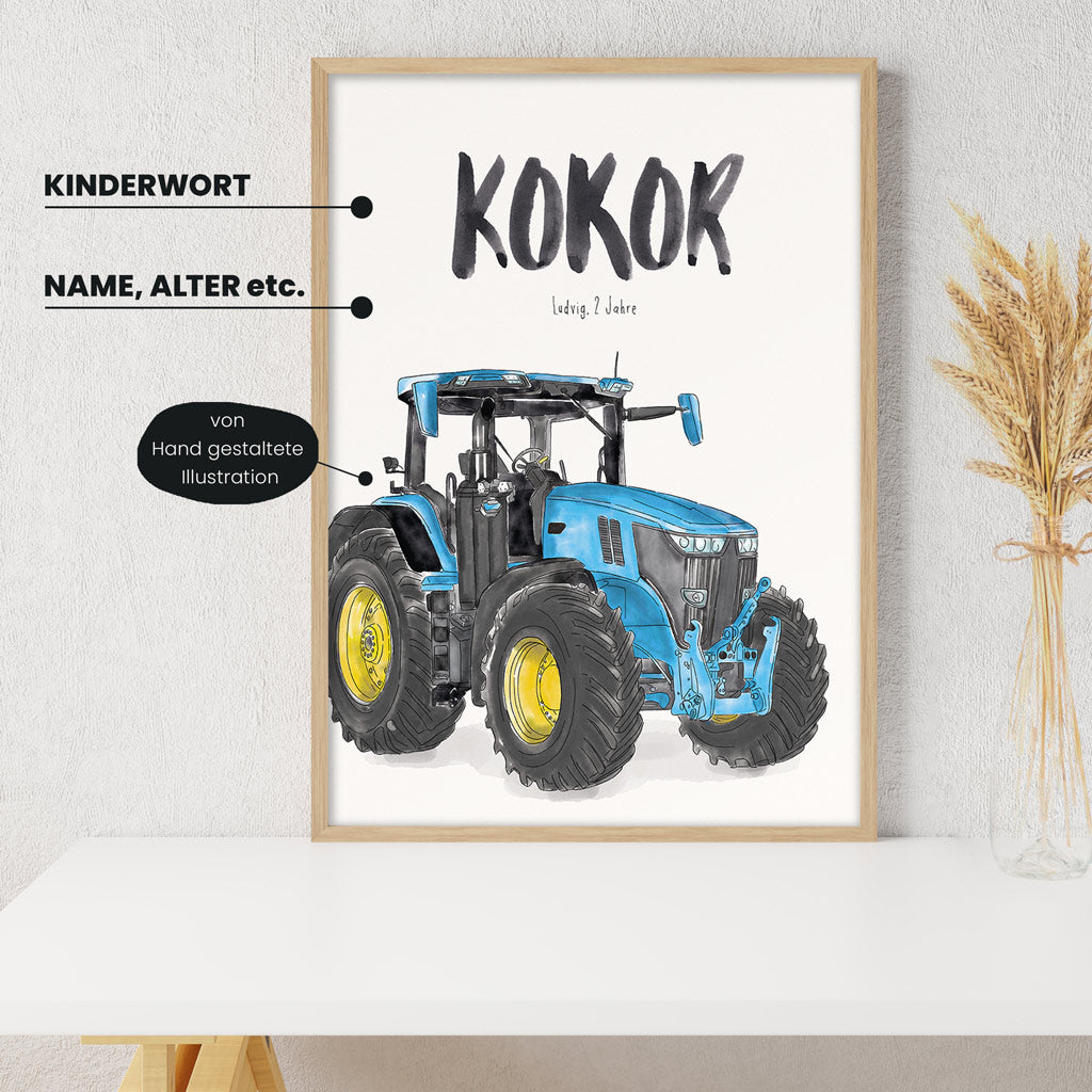 Detailansicht Kindermundposter Traktor: Erklärungen der personalisierbaren Elemente - einzigartiges Erinnerungsstück für Eltern