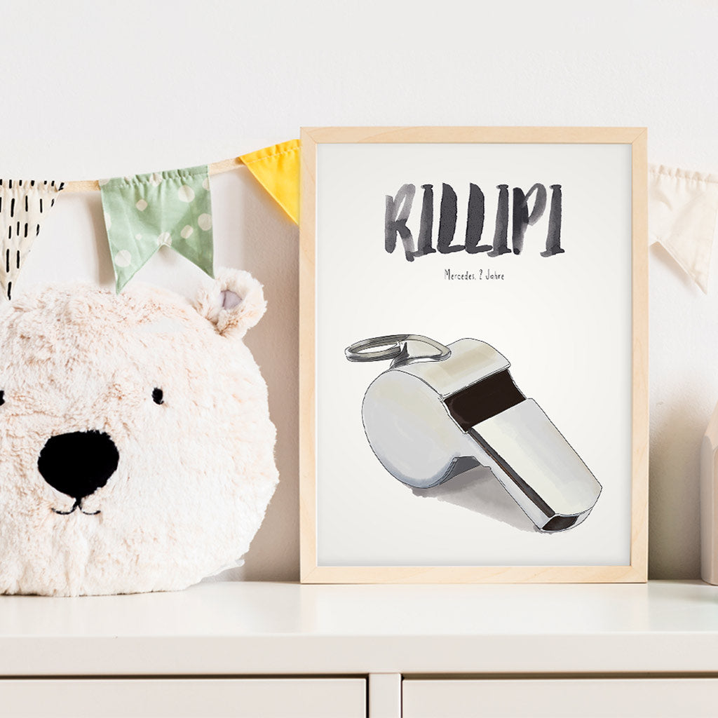 Kindermundposter Trillerpfeife im Kinderzimmer – personalisiertes Poster als Dekoration und Geschenk