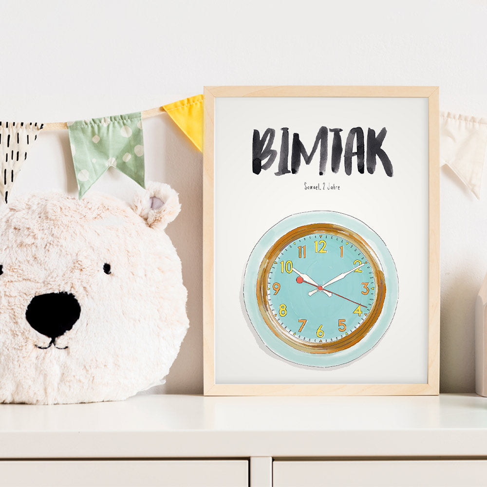 Kindermundposter Uhr im Kinderzimmer – personalisiertes Poster als Dekoration und Geschenk