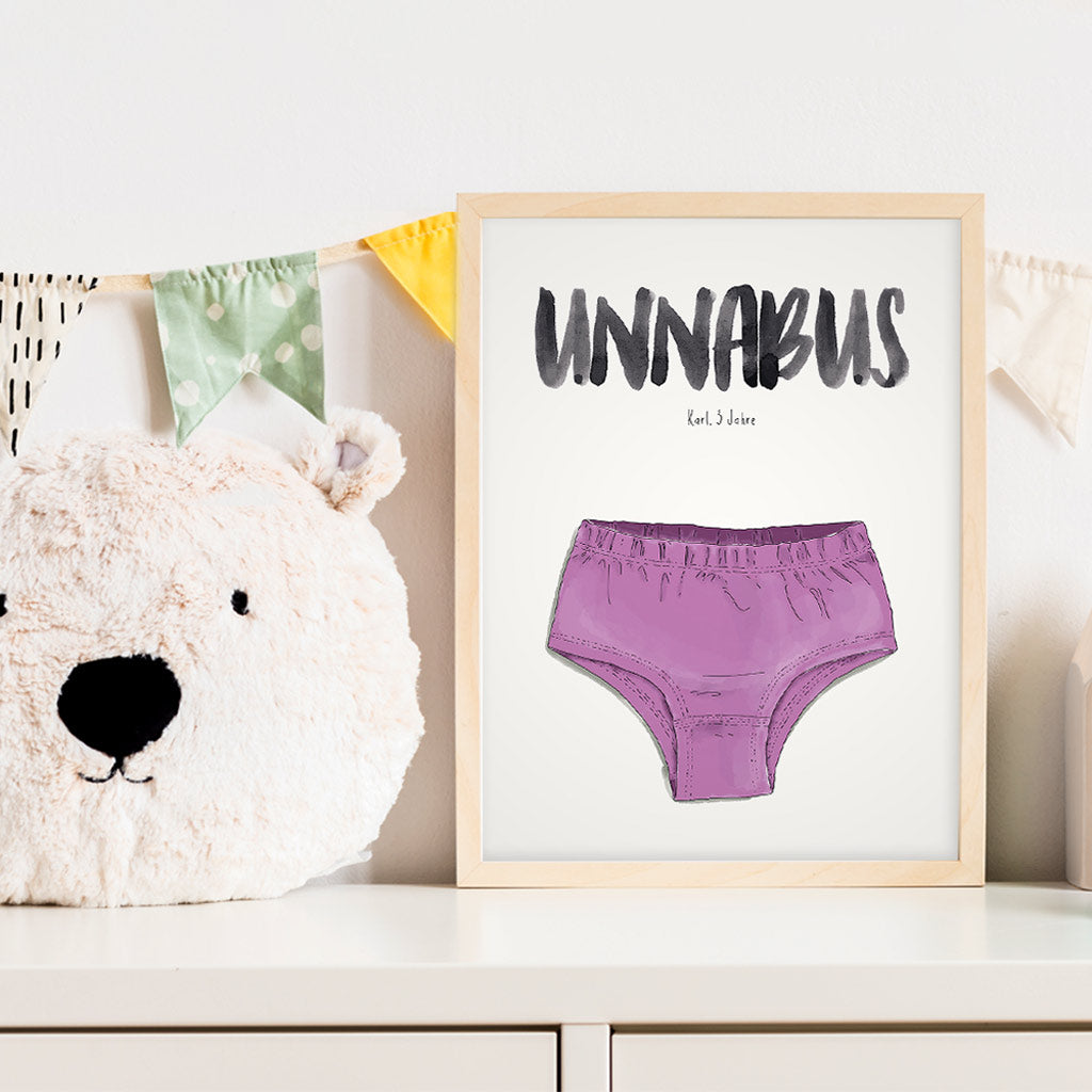 Kindermundposter Unterhose im Kinderzimmer – personalisiertes Poster als Dekoration und Geschenk