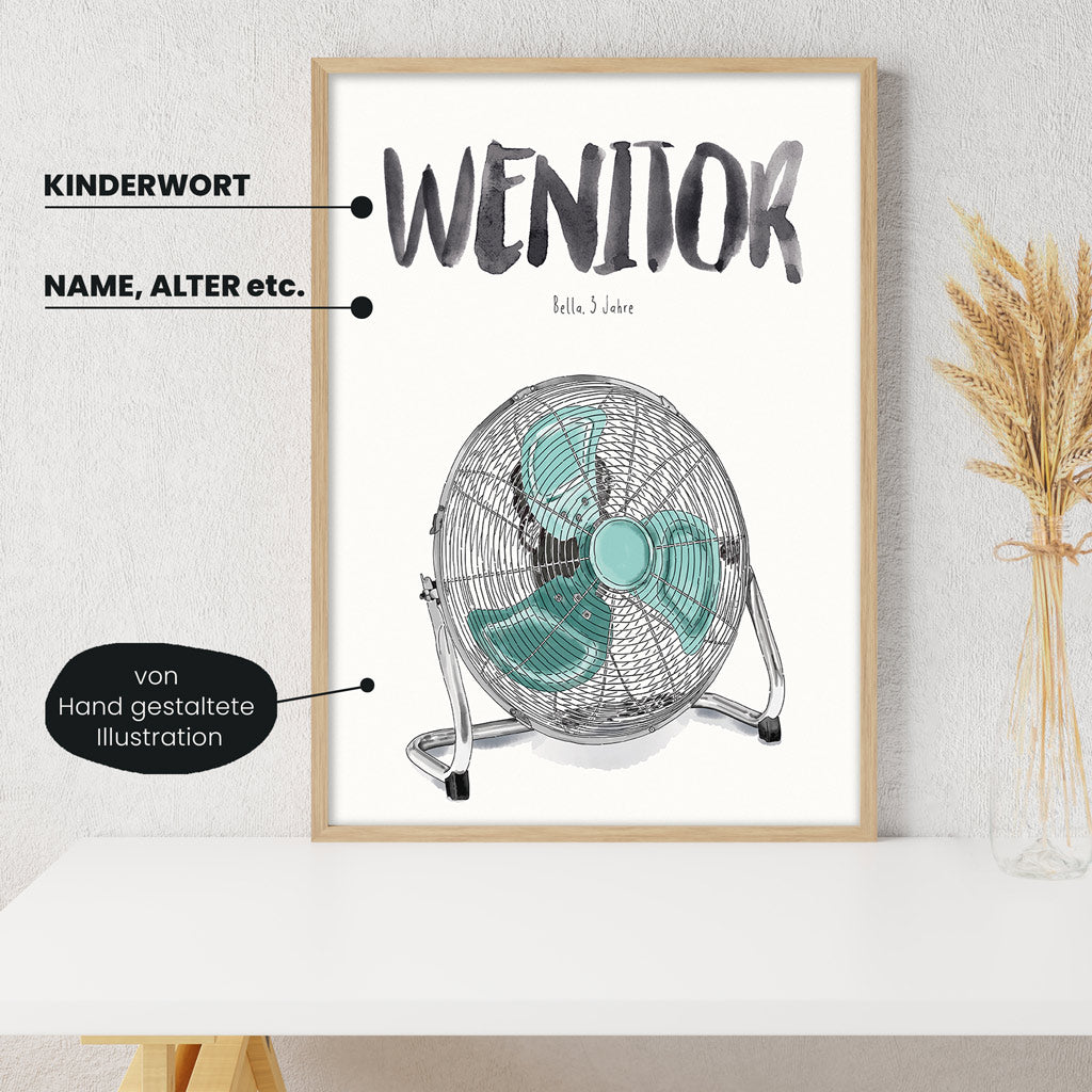 Detailansicht Kindermundposter Ventilator: Erklärungen der personalisierbaren Elemente - einzigartiges Erinnerungsstück für Eltern