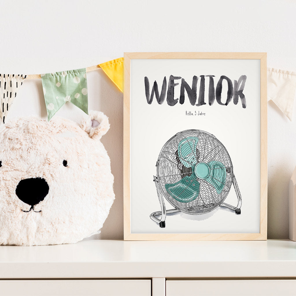 Kindermundposter Ventilator im Kinderzimmer – personalisiertes Poster als Dekoration und Geschenk