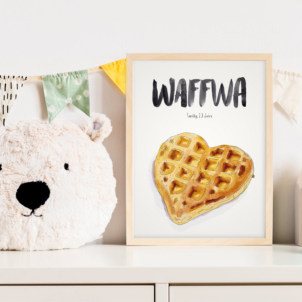 Kindermundposter Waffel im Kinderzimmer – personalisiertes Poster als Dekoration und Geschenk